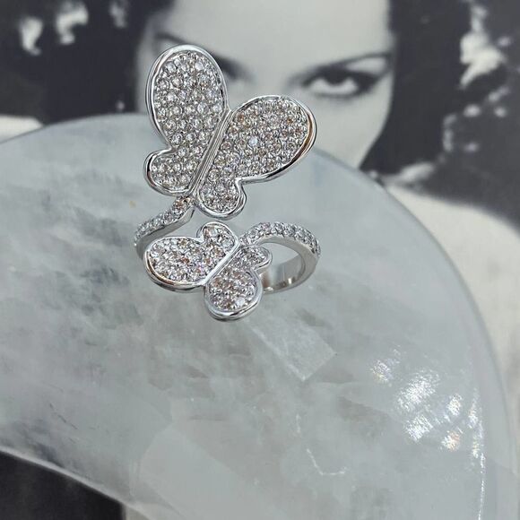 Butterfly AAA Grade CZ Rhodium Brass Statement Ring Sizes 6,7,9 - Picture 5 of 7